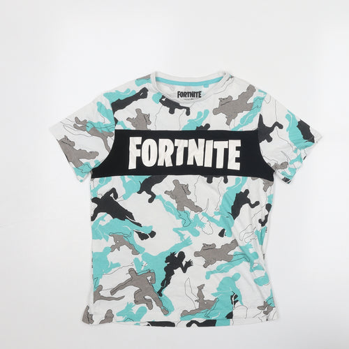 Fortnite Boys Multicoloured Geometric Cotton Basic T-Shirt Size 10 Years Round Neck Pullover