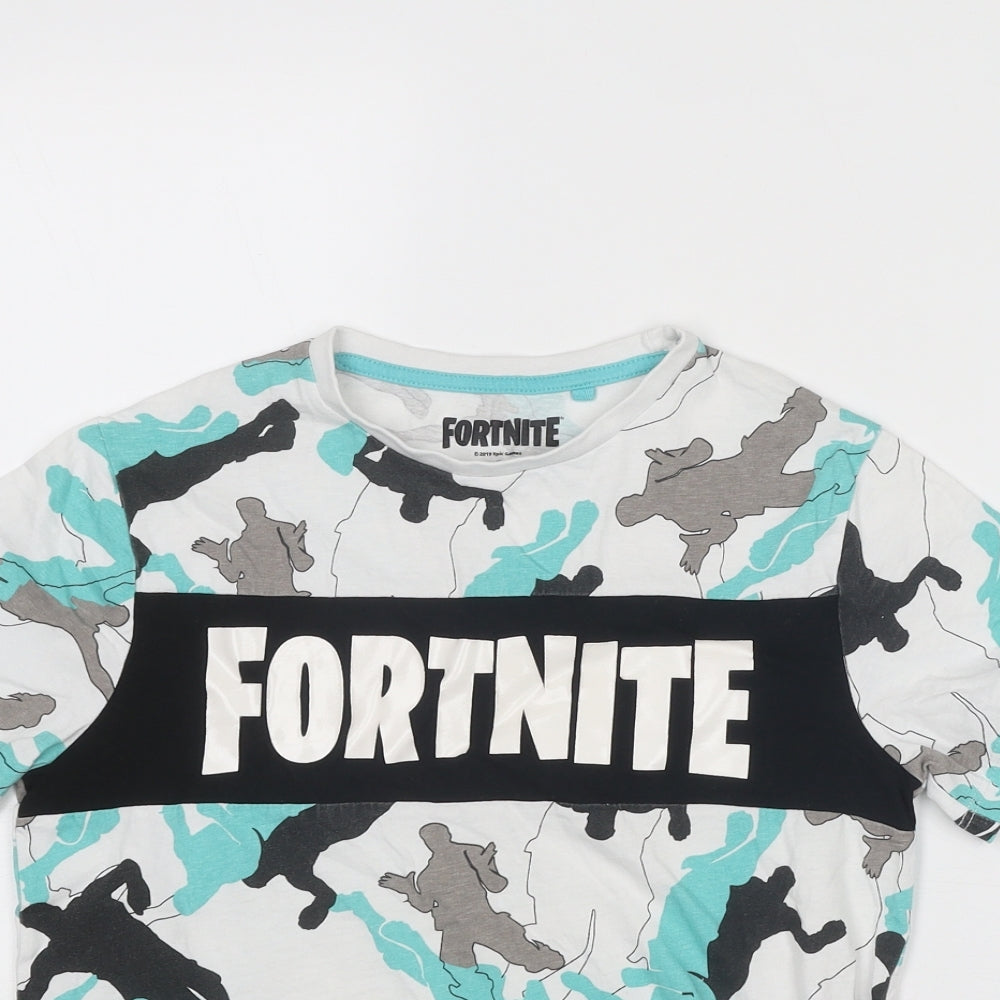 Fortnite Boys Multicoloured Geometric Cotton Basic T-Shirt Size 10 Years Round Neck Pullover