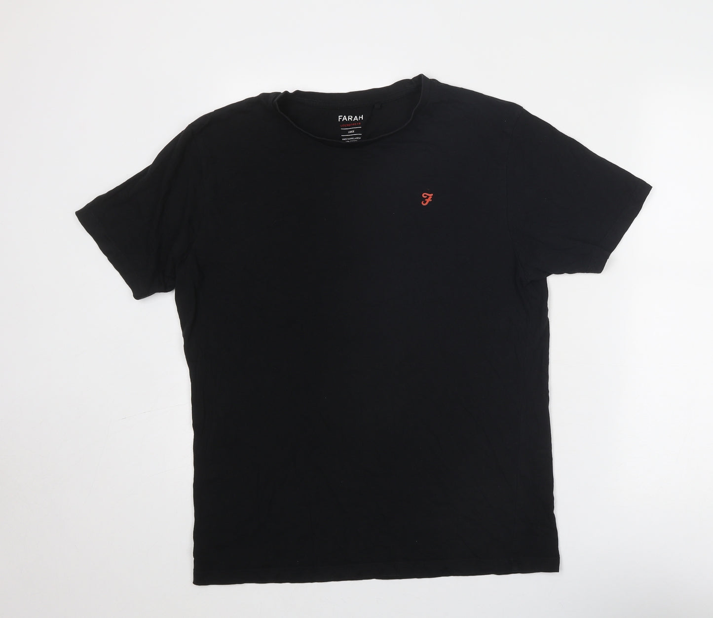 Farah Mens Black Cotton T-Shirt Size L Round Neck