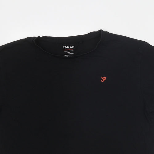 Farah Mens Black Cotton T-Shirt Size L Round Neck