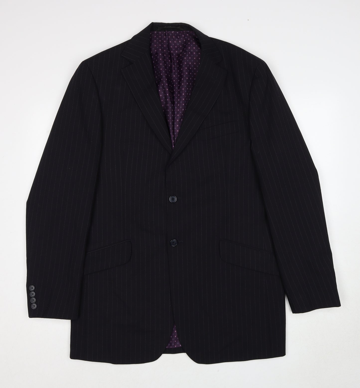 Marks and Spencer Mens Black Striped Polyacrylate Fibre Jacket Suit Jacket Size 42 Regular
