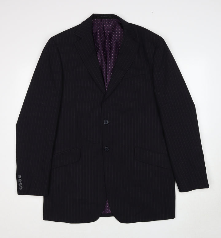 Marks and Spencer Mens Black Striped Polyacrylate Fibre Jacket Suit Jacket Size 42 Regular