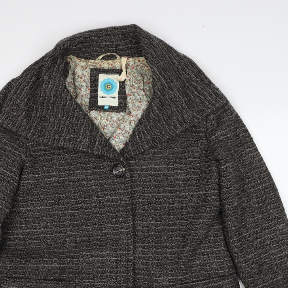 White Stuff Womens Grey Overcoat Coat Size 16 Button