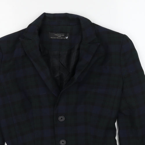 Zara Womens Green Plaid Polyacrylate Fibre Jacket Blazer Size XS