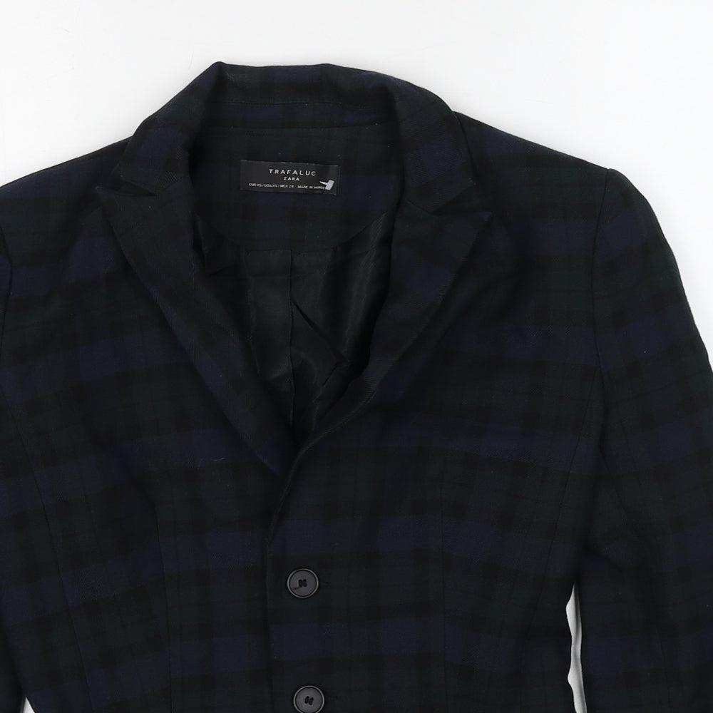 Zara Womens Green Plaid Polyacrylate Fibre Jacket Blazer Size XS