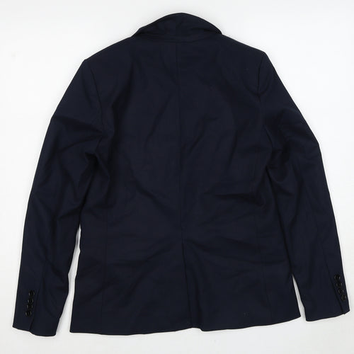 H&M Womens Blue Polyester Jacket Suit Jacket Size 10