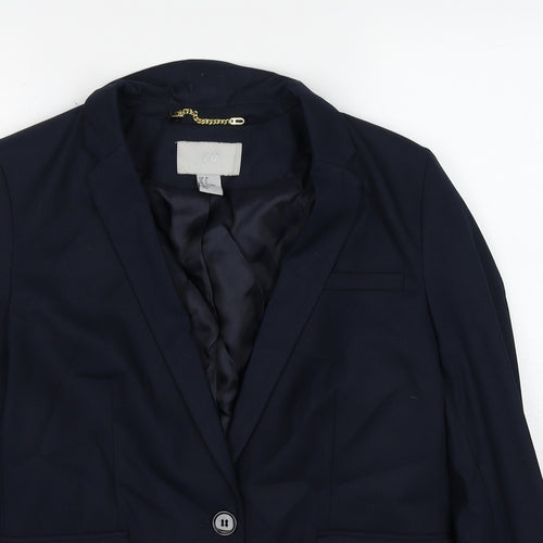 H&M Womens Blue Polyester Jacket Suit Jacket Size 10