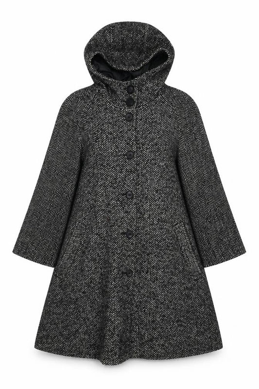 Front view of H&M women’s black geometric jacket, size UK 6, button