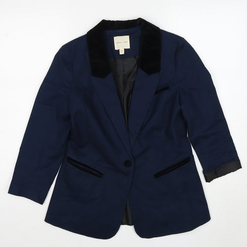 Silence + Noise Womens Blue Cotton Jacket Suit Jacket Size M