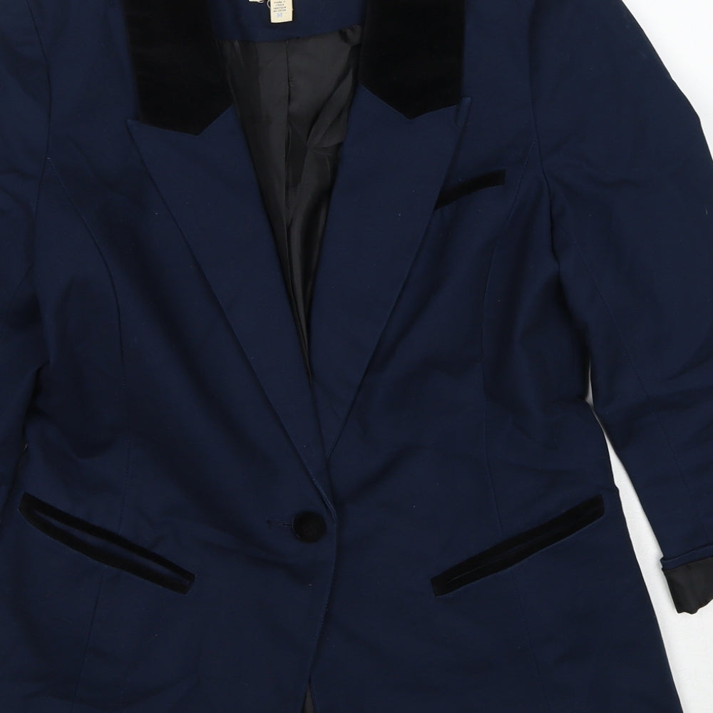 Silence + Noise Womens Blue Cotton Jacket Suit Jacket Size M