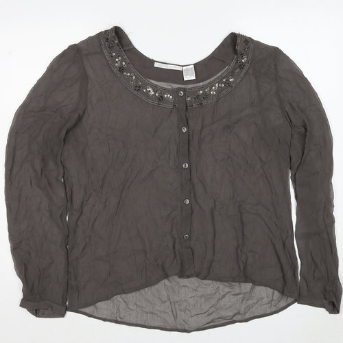 Cote Femme Womens Brown Polyester Basic Button-Up Size 20 Round Neck
