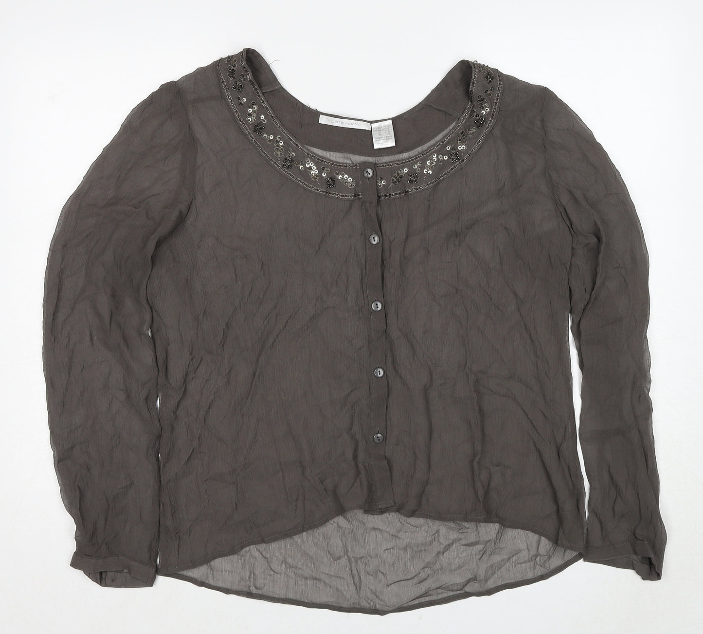 Cote Femme Womens Brown Polyester Basic Button-Up Size 20 Round Neck