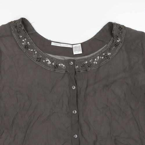 Cote Femme Womens Brown Polyester Basic Button-Up Size 20 Round Neck