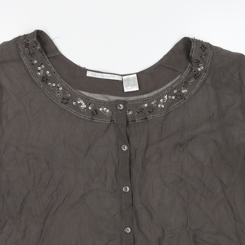 Cote Femme Womens Brown Polyester Basic Button-Up Size 20 Round Neck
