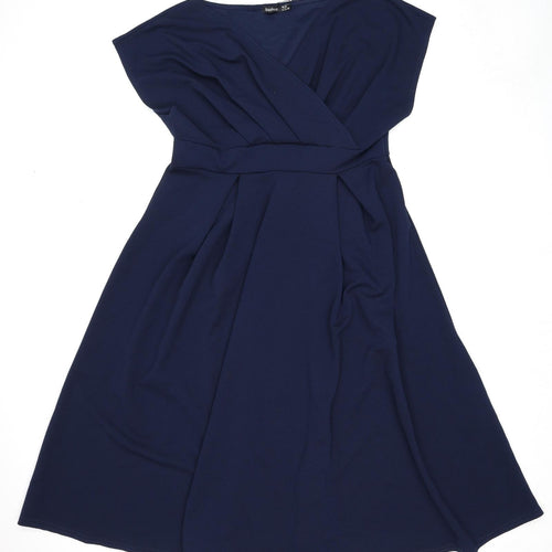 Boohoo Womens Blue Polyester A-Line Size 18 V-Neck Pullover - Pleated