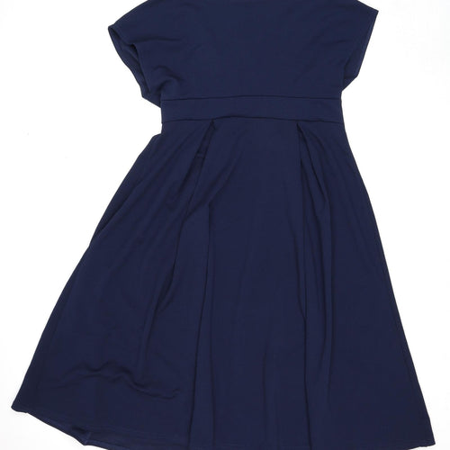 Boohoo Womens Blue Polyester A-Line Size 18 V-Neck Pullover - Pleated