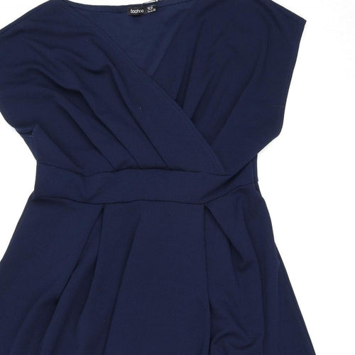 Boohoo Womens Blue Polyester A-Line Size 18 V-Neck Pullover - Pleated