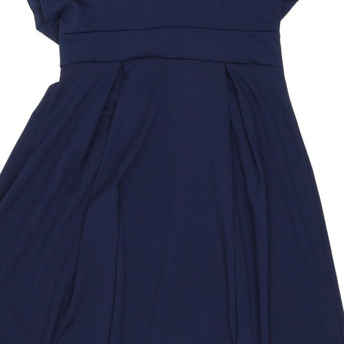 Boohoo Womens Blue Polyester A-Line Size 18 V-Neck Pullover - Pleated