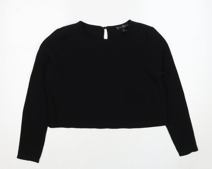 Mercer & Madison Womens Black Polyester Basic Blouse Size M Round Neck