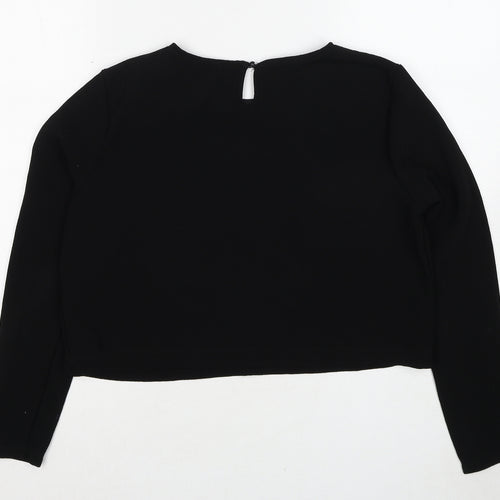 Mercer & Madison Womens Black Polyester Basic Blouse Size M Round Neck