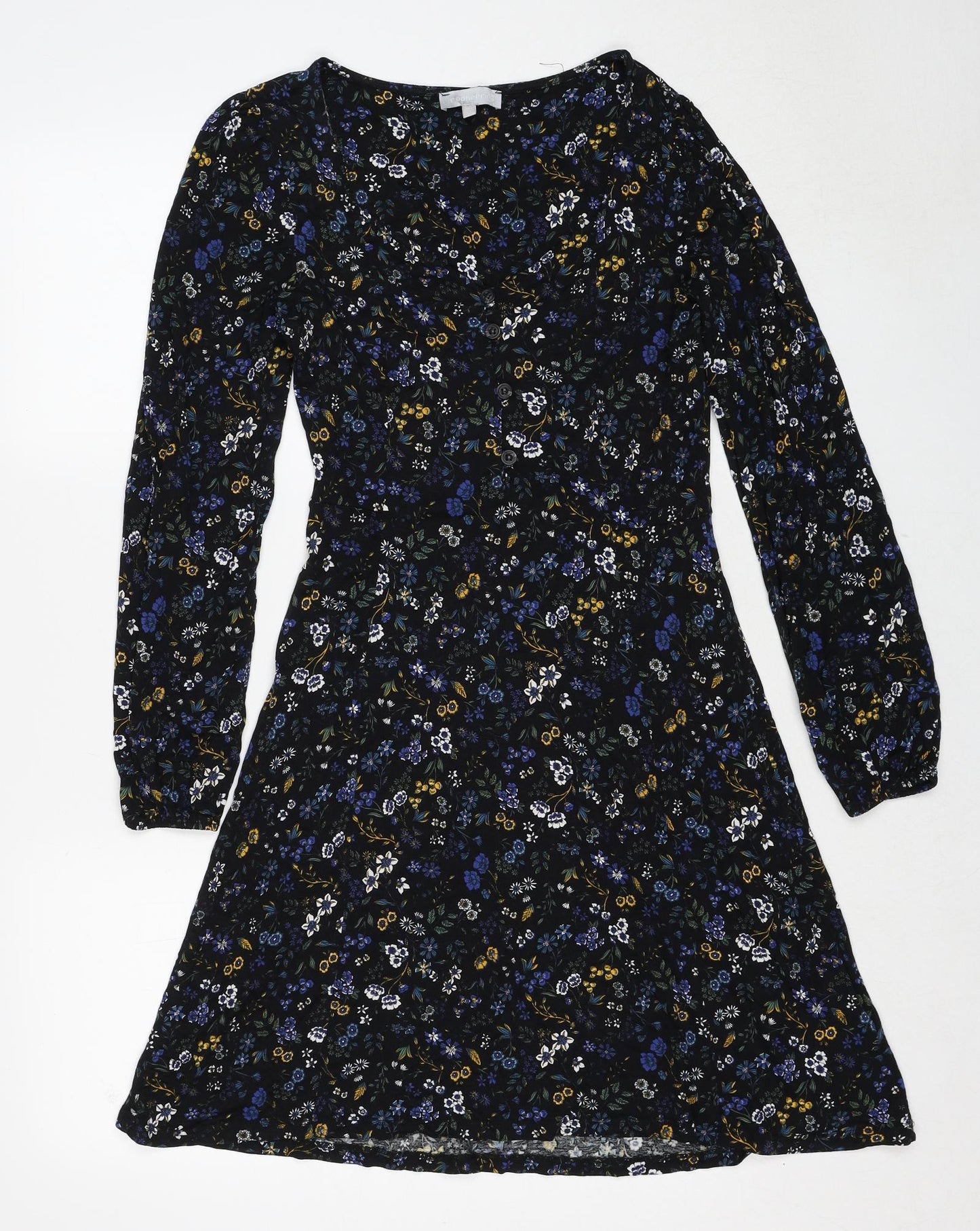Red Herring Womens Blue Floral Viscose A-Line Size 10 Scoop Neck Button