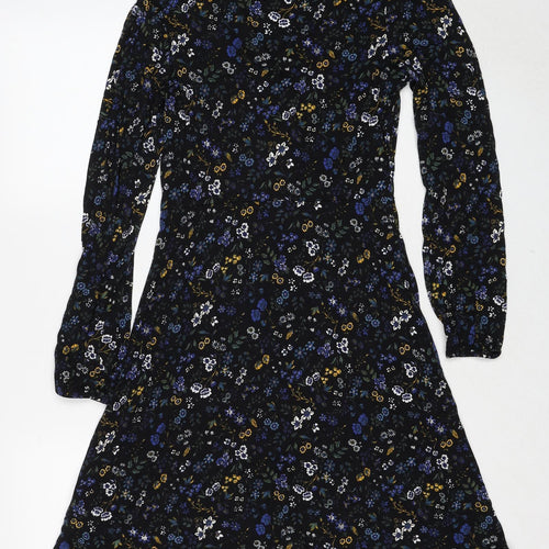 Red Herring Womens Blue Floral Viscose A-Line Size 10 Scoop Neck Button