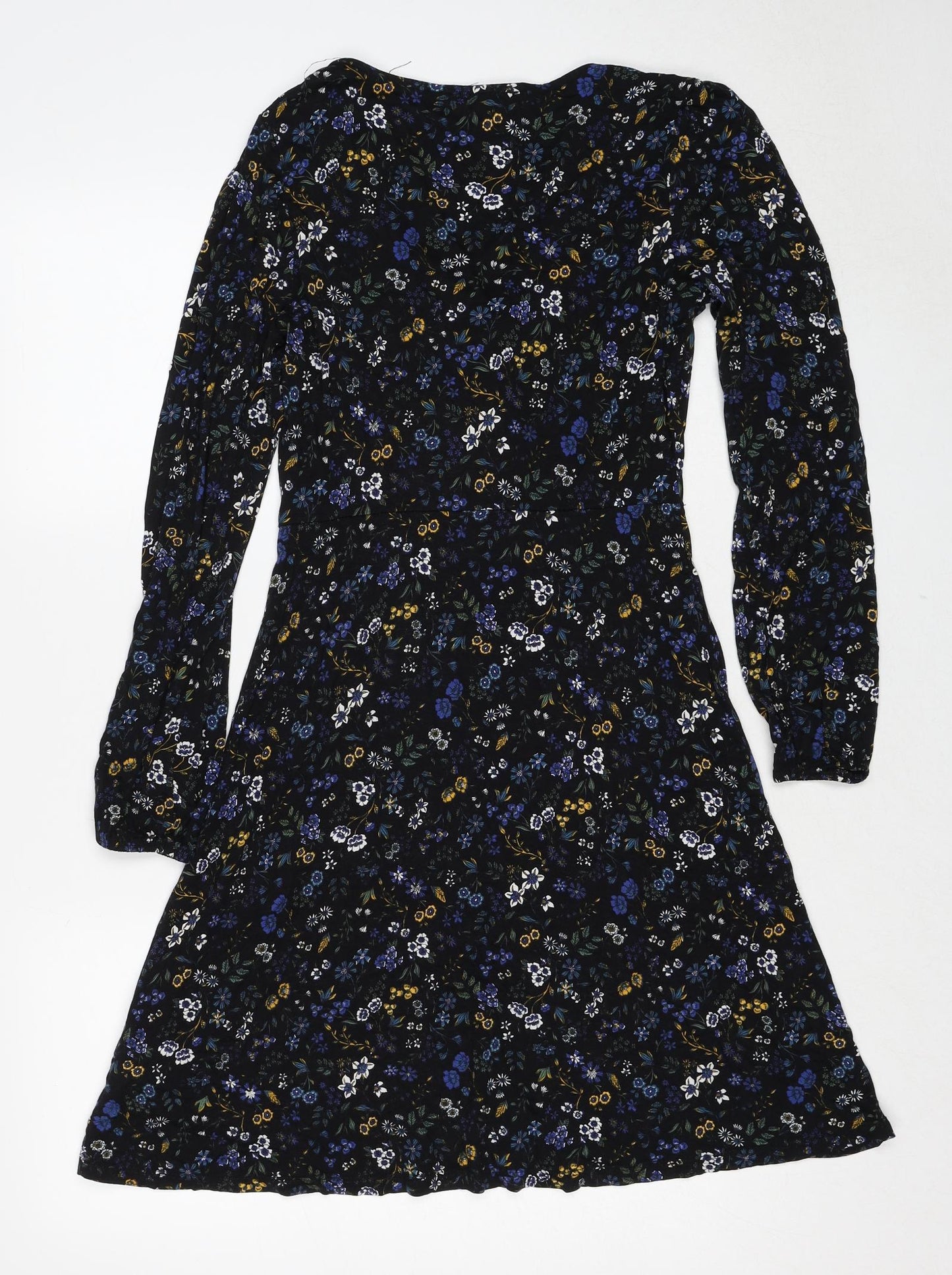 Red Herring Womens Blue Floral Viscose A-Line Size 10 Scoop Neck Button