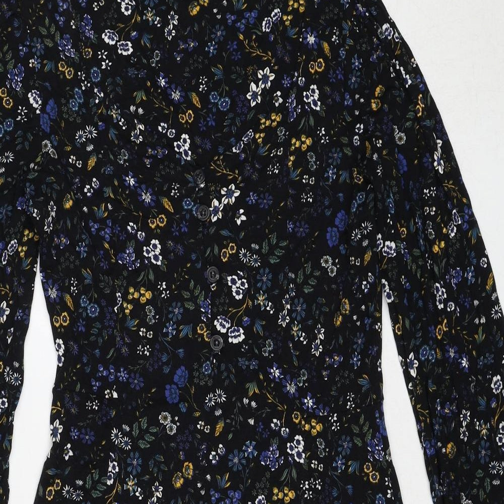 Red Herring Womens Blue Floral Viscose A-Line Size 10 Scoop Neck Button
