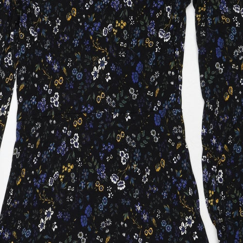 Red Herring Womens Blue Floral Viscose A-Line Size 10 Scoop Neck Button