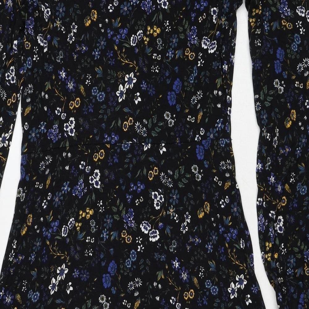 Red Herring Womens Blue Floral Viscose A-Line Size 10 Scoop Neck Button