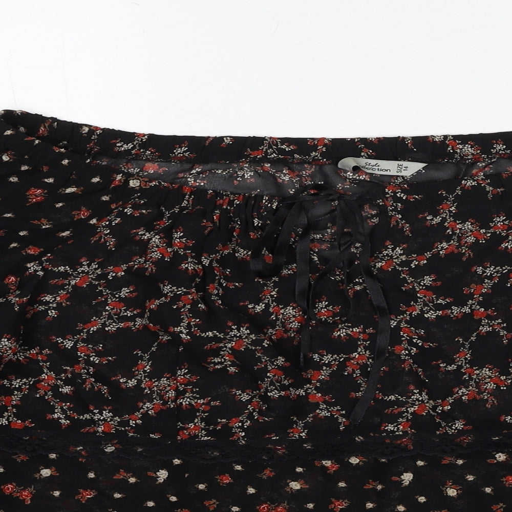 Style Womens Black Floral Viscose Basic Blouse Size 14 Off the Shoulder - Lace Trim