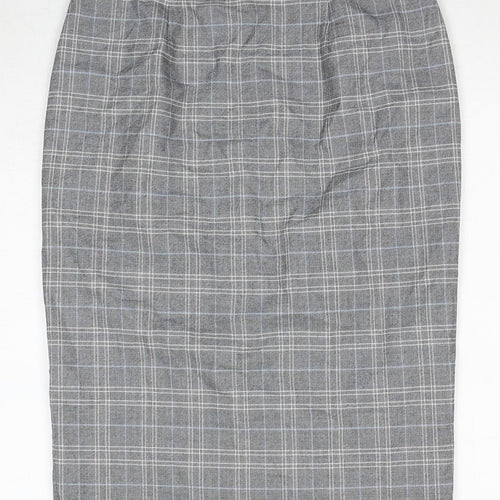 Marks and Spencer Womens Grey Plaid Polyester A-Line Skirt Size 12 Zip