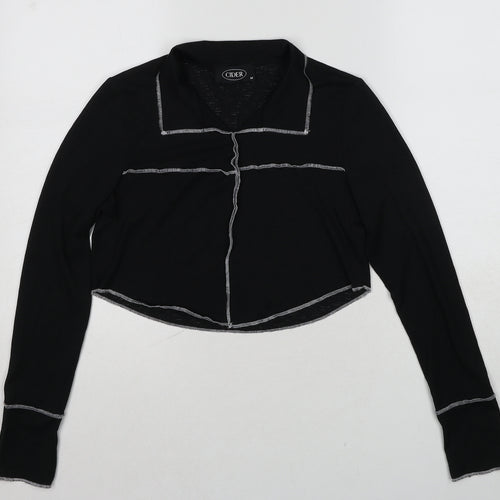 Cider Womens Black Polyester Cropped Blouse Size M Collared - Contrast Stitching