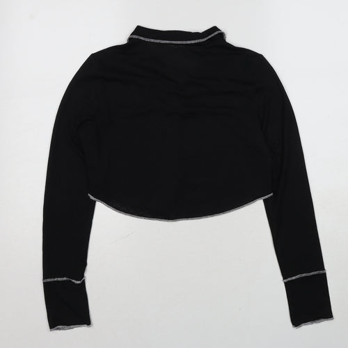 Cider Womens Black Polyester Cropped Blouse Size M Collared - Contrast Stitching