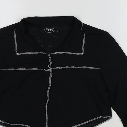 Cider Womens Black Polyester Cropped Blouse Size M Collared - Contrast Stitching