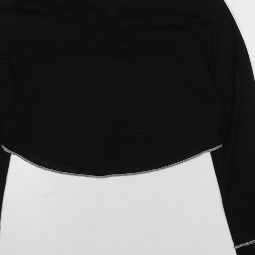 Cider Womens Black Polyester Cropped Blouse Size M Collared - Contrast Stitching