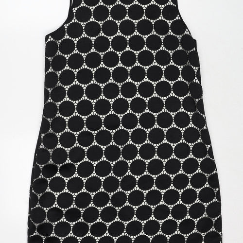Principles Womens Black Geometric Polyester Shift Size 16 Round Neck Zip - Crocheted Lace Overlay