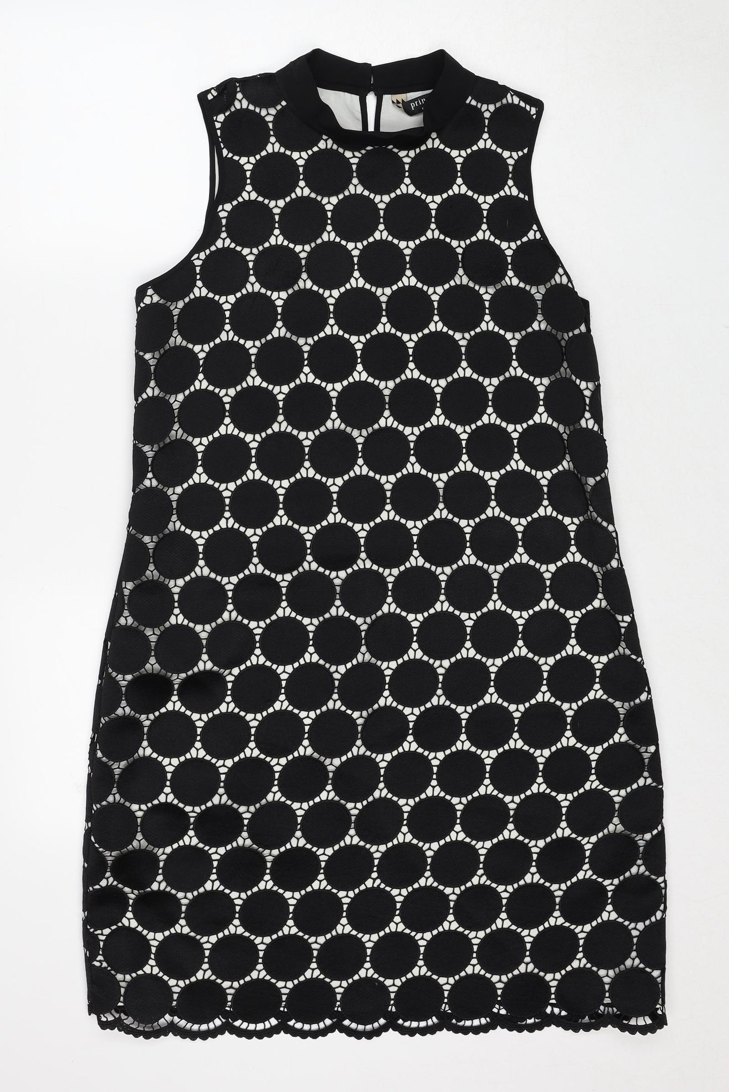 Principles Womens Black Geometric Polyester Shift Size 16 Round Neck Zip - Crocheted Lace Overlay