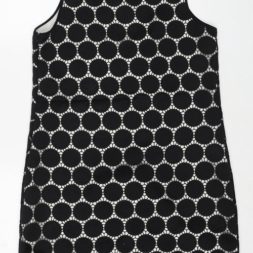 Principles Womens Black Geometric Polyester Shift Size 16 Round Neck Zip - Crocheted Lace Overlay