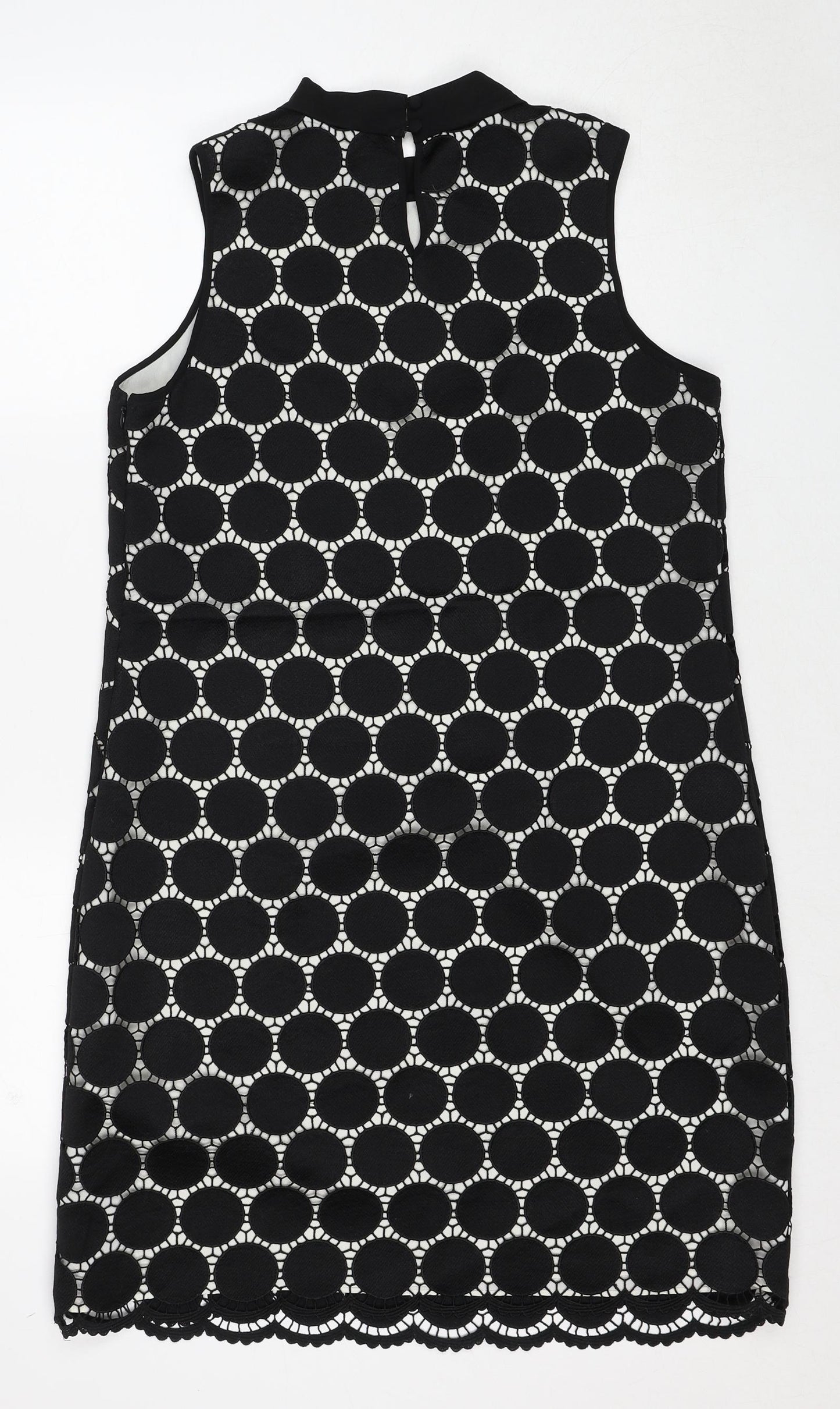 Principles Womens Black Geometric Polyester Shift Size 16 Round Neck Zip - Crocheted Lace Overlay