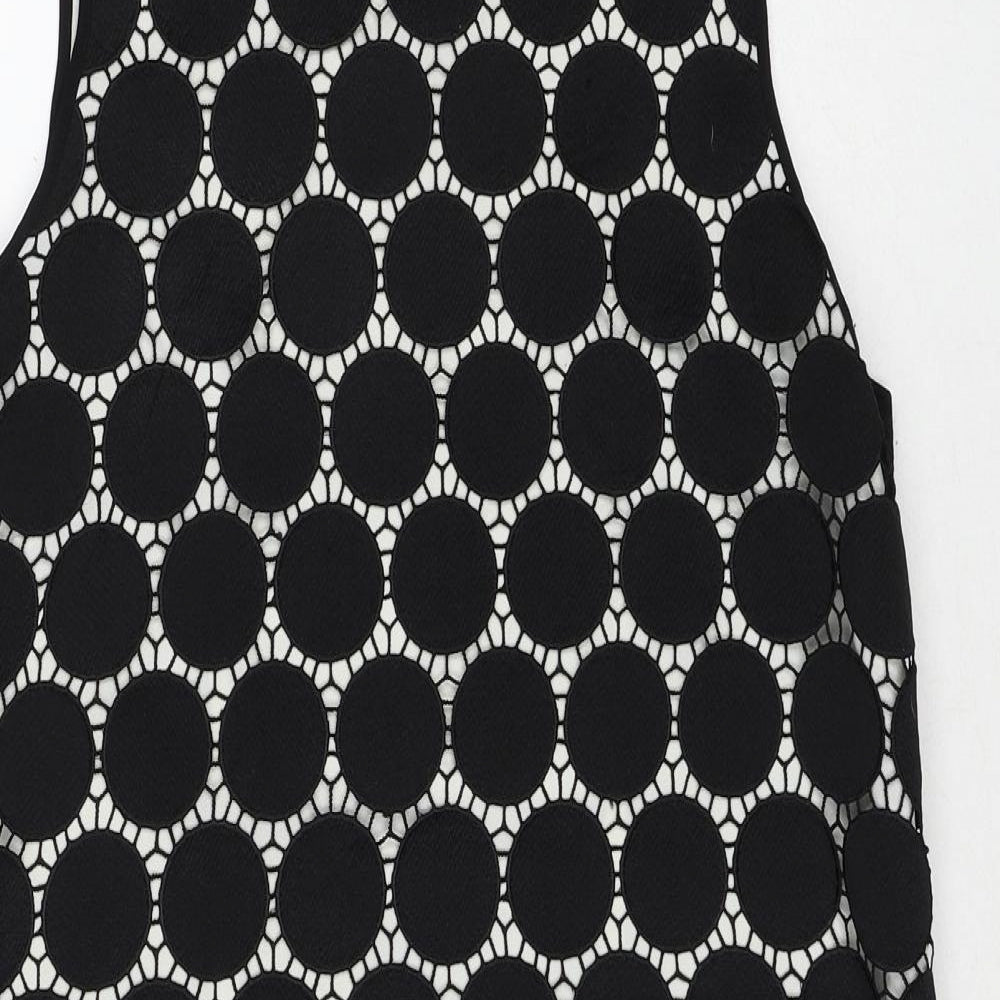Principles Womens Black Geometric Polyester Shift Size 16 Round Neck Zip - Crocheted Lace Overlay