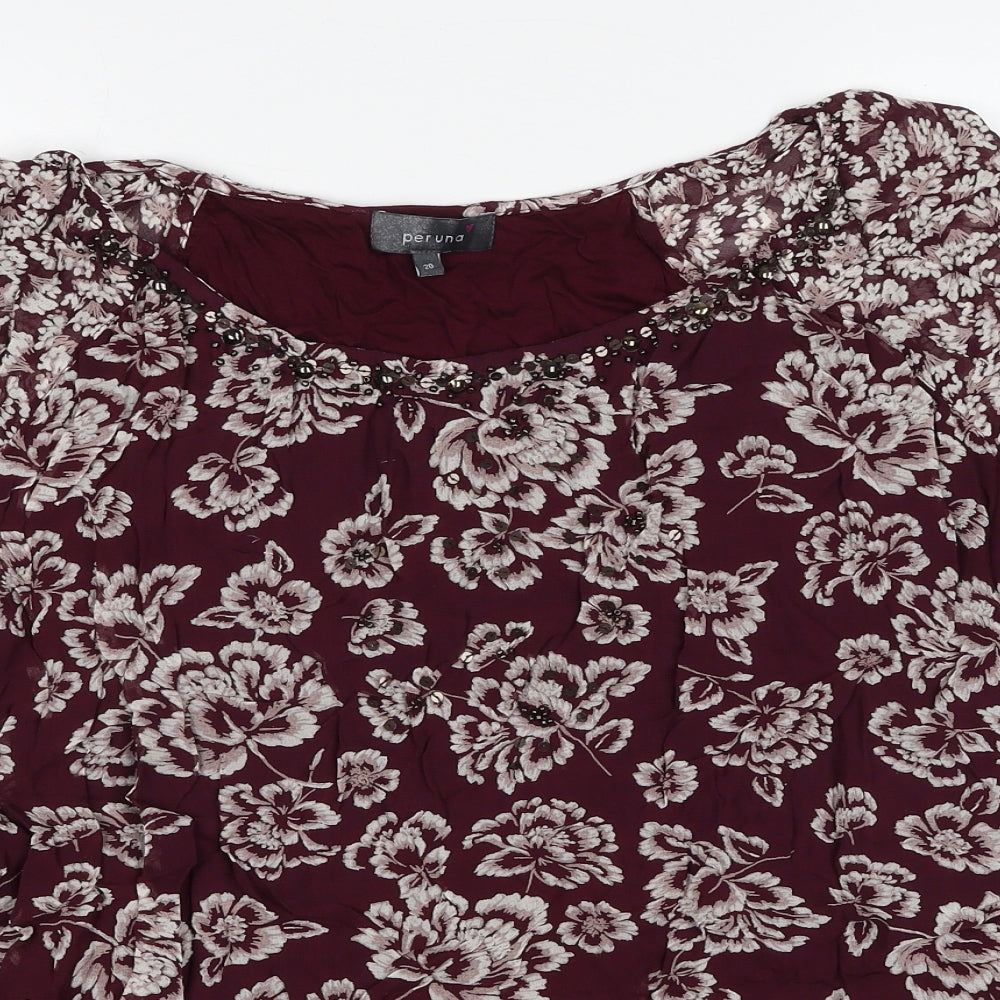 Per Una Womens Multicoloured Floral Viscose Basic Blouse Size 20 Boat Neck - Embellished Neckline