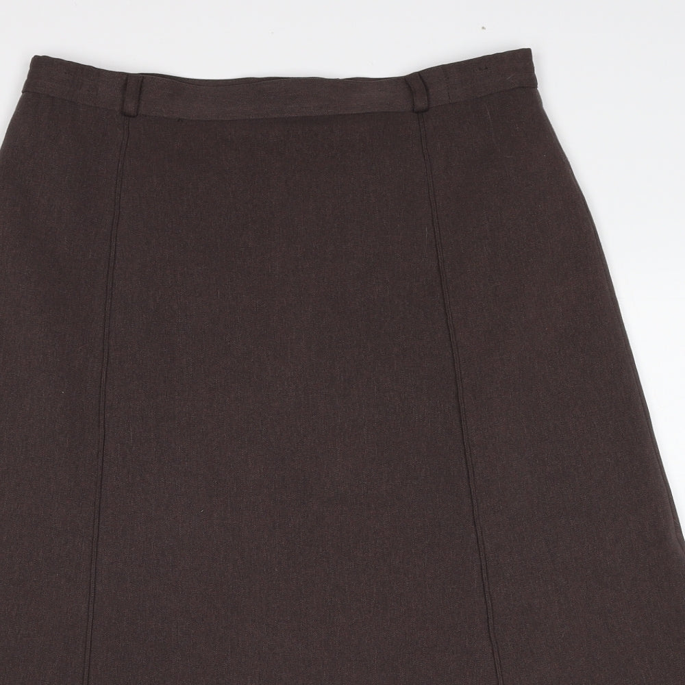 Oscar B. Womens Brown Polyester Swing Skirt Size 14 Zip