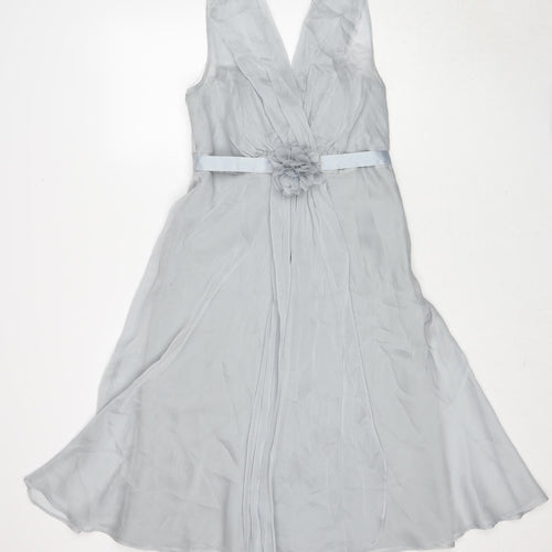 Debut Womens Grey Polyester Fit & Flare Size 12 V-Neck Zip - Flower Detail