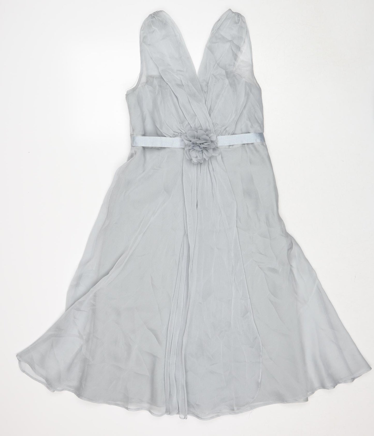 Debut Womens Grey Polyester Fit & Flare Size 12 V-Neck Zip - Flower Detail