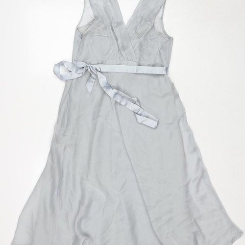 Debut Womens Grey Polyester Fit & Flare Size 12 V-Neck Zip - Flower Detail
