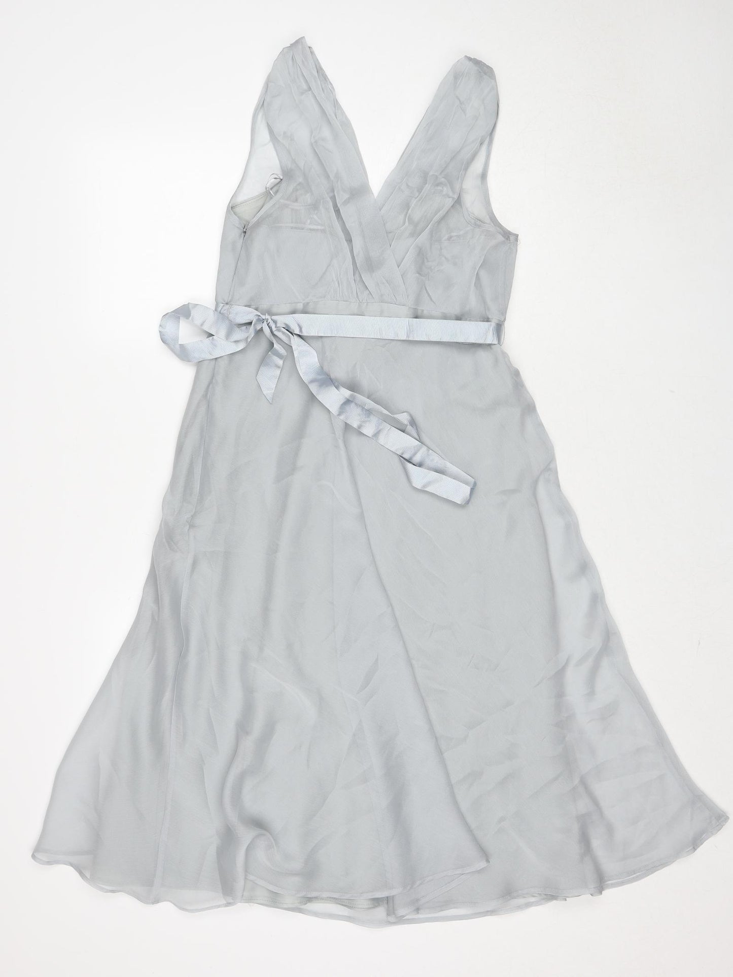 Debut Womens Grey Polyester Fit & Flare Size 12 V-Neck Zip - Flower Detail