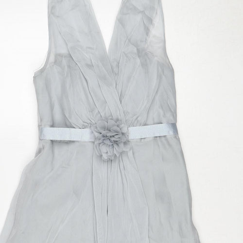 Debut Womens Grey Polyester Fit & Flare Size 12 V-Neck Zip - Flower Detail