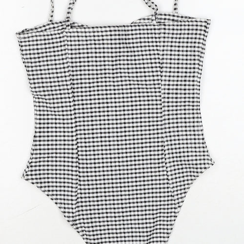 H&M Womens Black Check Polyester Bodysuit One-Piece Size S Snap