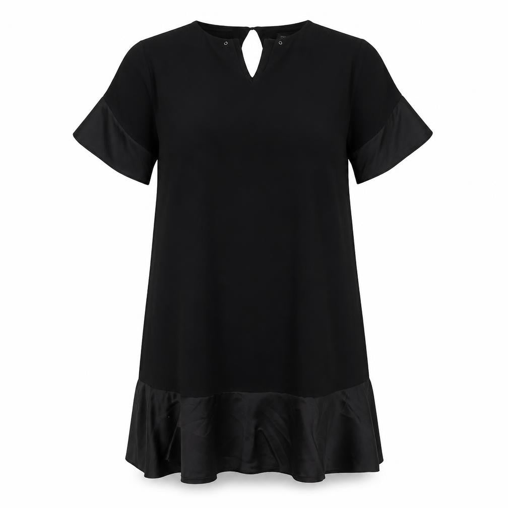Front view of River Island women’s black polyester trapeze & swing, size M, v-neck button